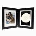 4x6 Inch Custom Black Fashion Simple Pet Double Rectangular Picture Frame Memorial with Clay Paw Print Kit- Black Hinged